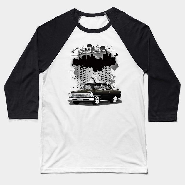 1967 Black Chevy II Nova Detroit Iron Print Baseball T-Shirt by RPM-ART